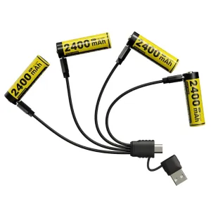 Nitecore NH2400 set 4ks Li-ion AA battery 1,5V 2400mAh USB-C nabíjací port + nabíjací multi kábel